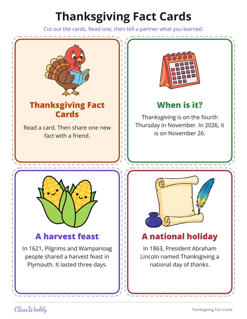 Thanksgiving Fact Cards - Page 2