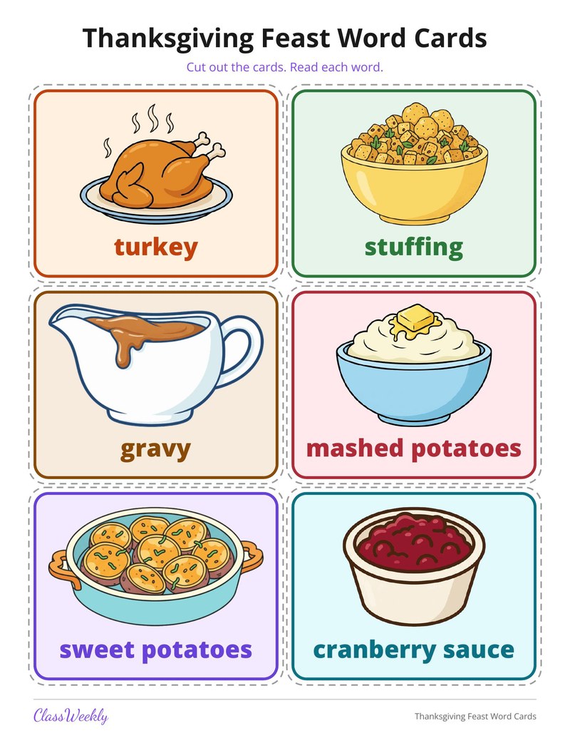 Thanksgiving Feast Word Cards - Page 3