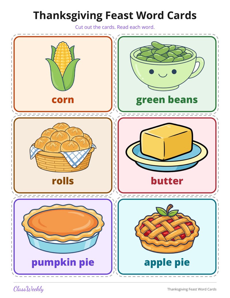 Thanksgiving Feast Word Cards - Page 4