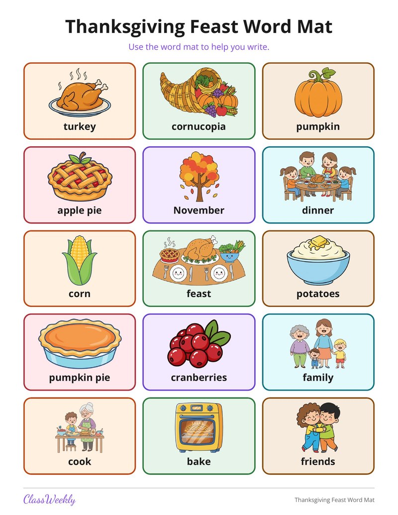 Thanksgiving Feast Word Mat
