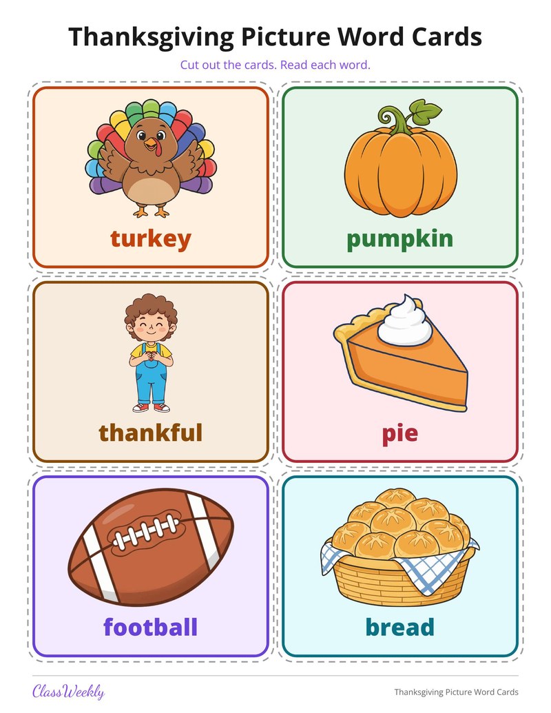 Thanksgiving Picture Word Cards - Page 2