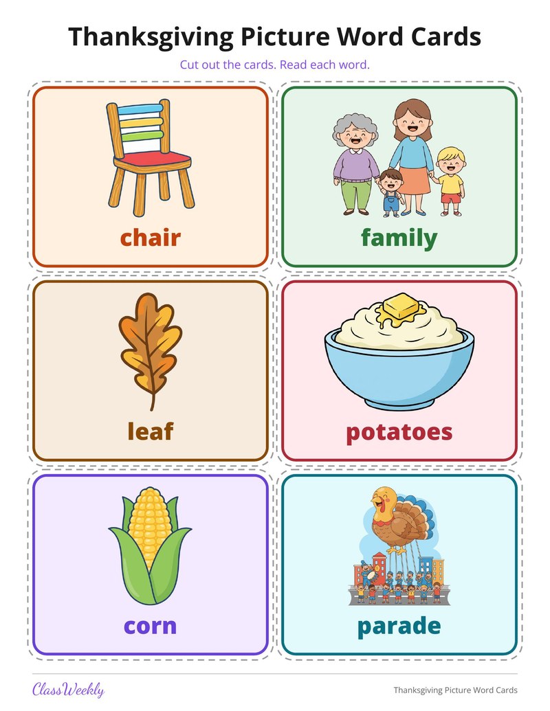 Thanksgiving Picture Word Cards - Page 3