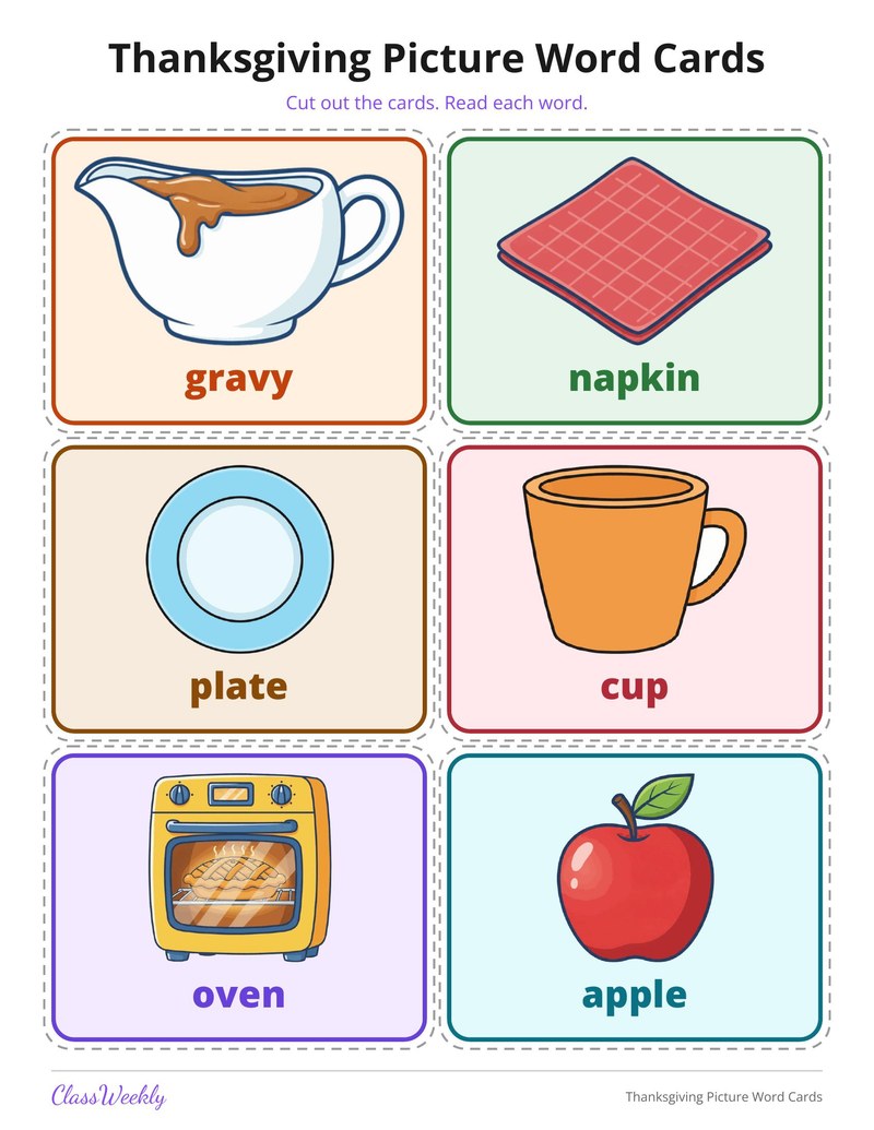 Thanksgiving Picture Word Cards - Page 4