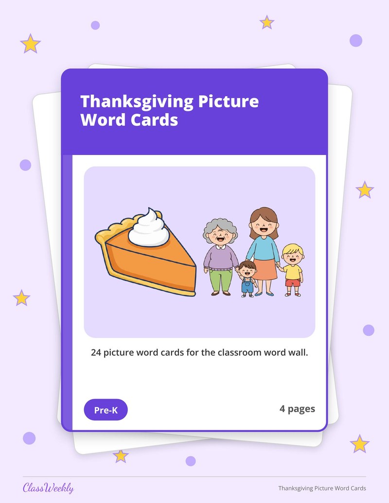 Thanksgiving Picture Word Cards - Page 1