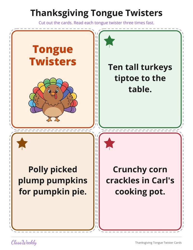 Thanksgiving Tongue Twister Cards - Page 2