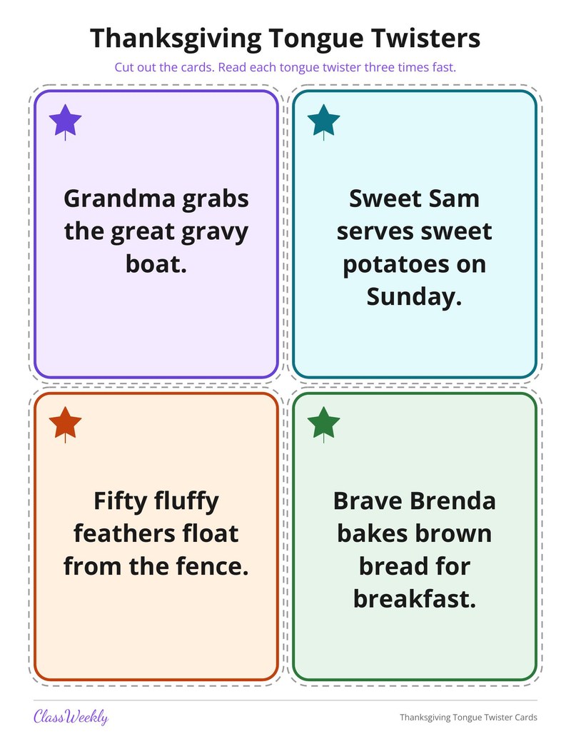 Thanksgiving Tongue Twister Cards - Page 3