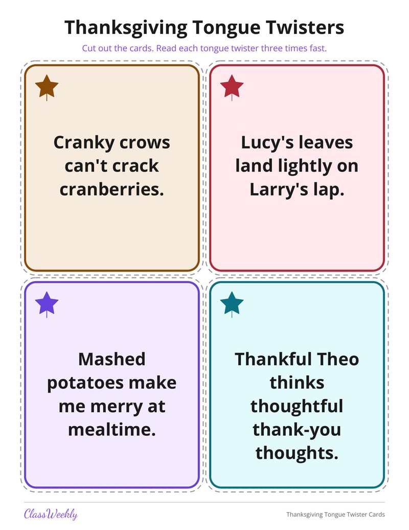 Thanksgiving Tongue Twister Cards - Page 4