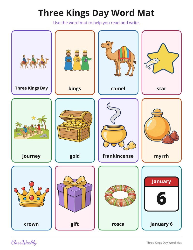 Three Kings Day Word Mat