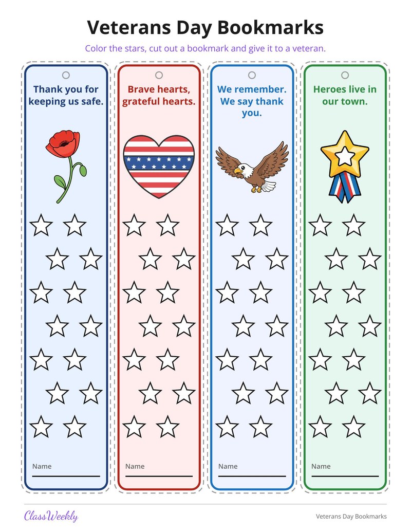 Veterans Day Bookmarks