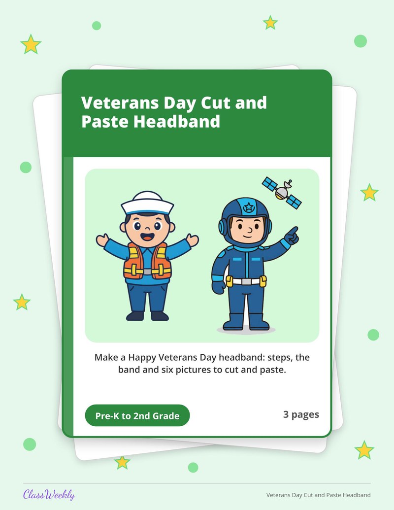 Veterans Day Cut and Paste Headband - Page 1
