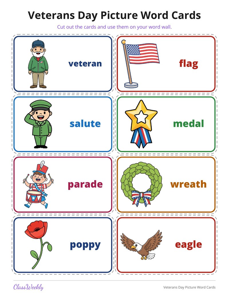Veterans Day Picture Word Cards - Page 2
