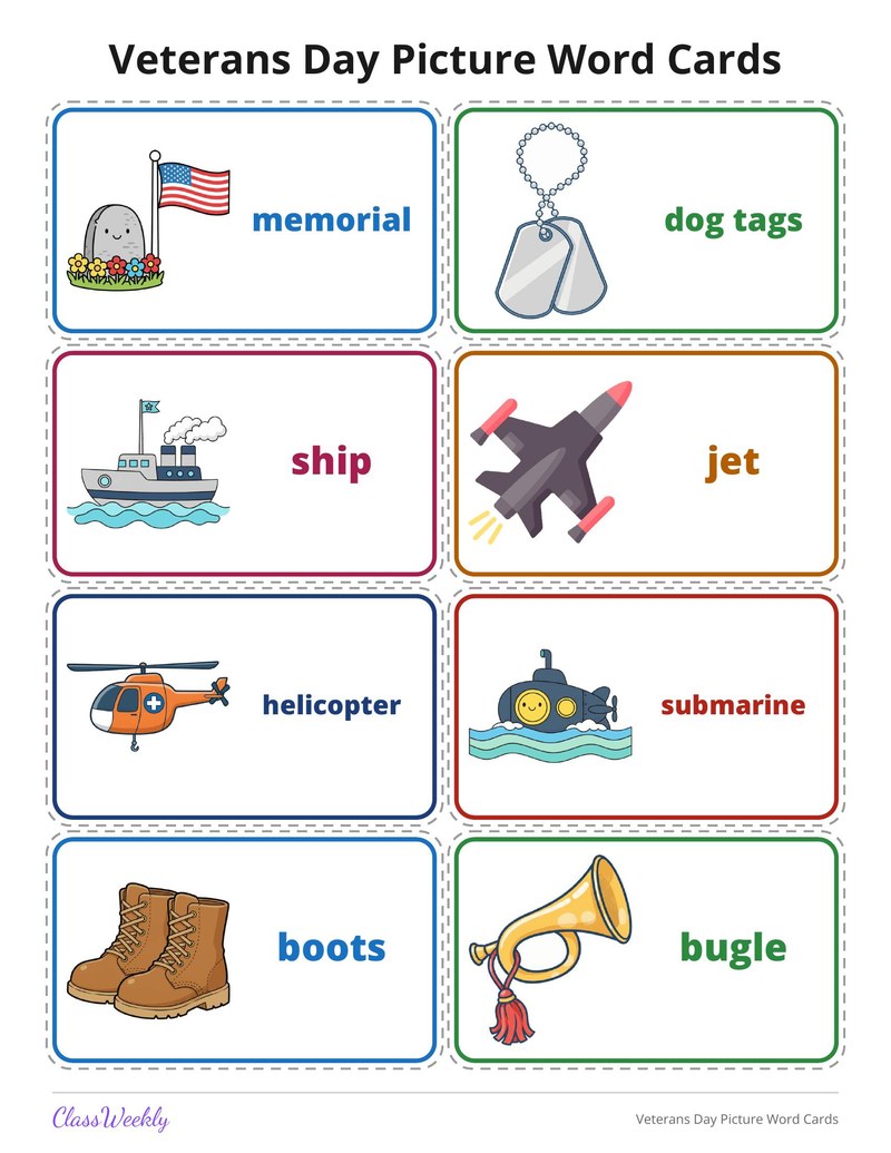 Veterans Day Picture Word Cards - Page 3