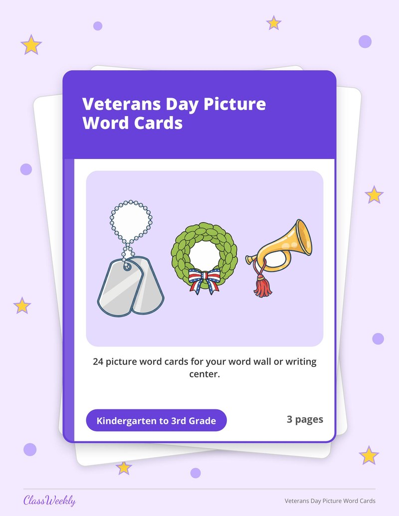 Veterans Day Picture Word Cards - Page 1