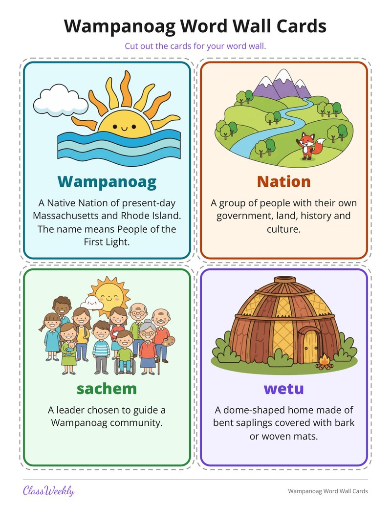 Wampanoag Word Wall Cards