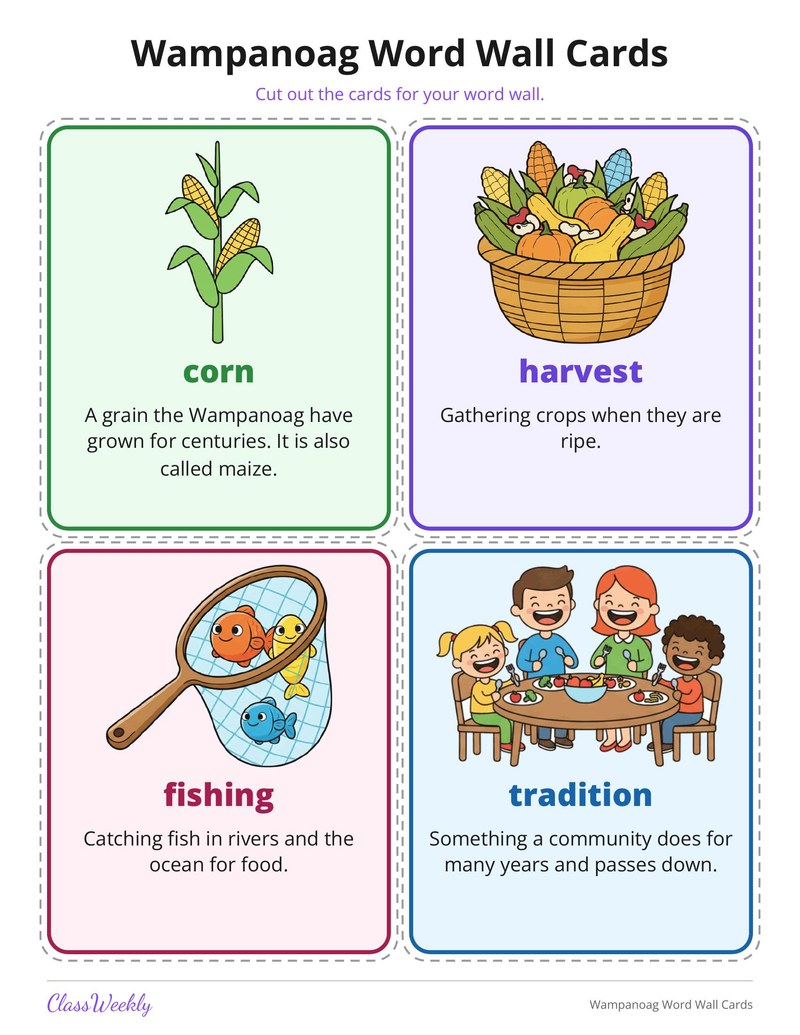 Wampanoag Word Wall Cards