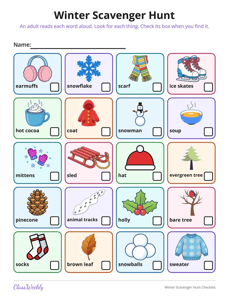 Winter Scavenger Hunt Checklist