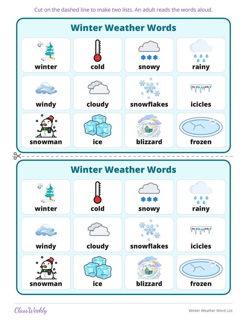 Winter Weather Word List - Page 2