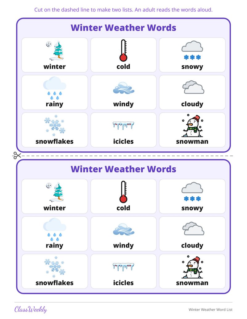 Winter Weather Word List - Page 1