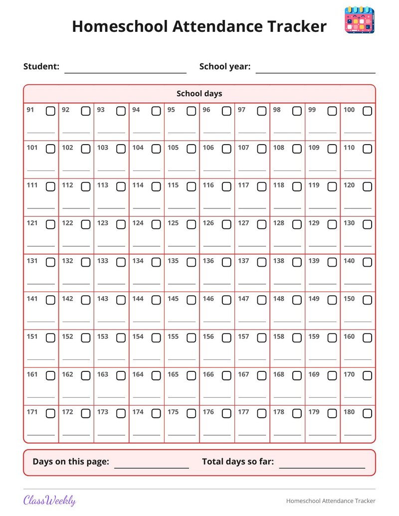 Homeschool Attendance Tracker