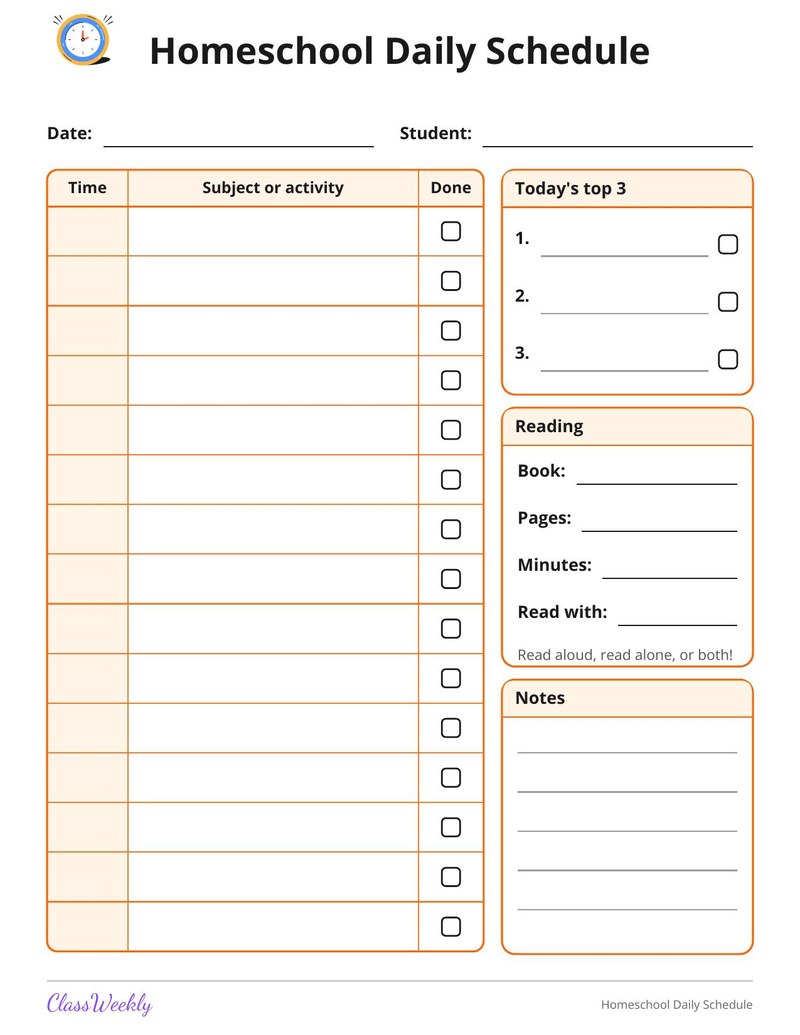 Homeschool Daily Schedule