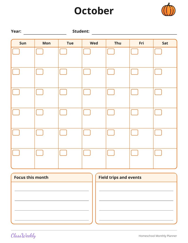 Homeschool Monthly Planner