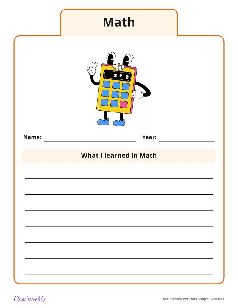 Homeschool Portfolio Subject Dividers - Page 2