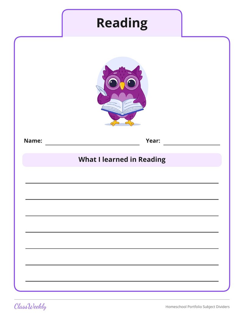 Homeschool Portfolio Subject Dividers - Page 3