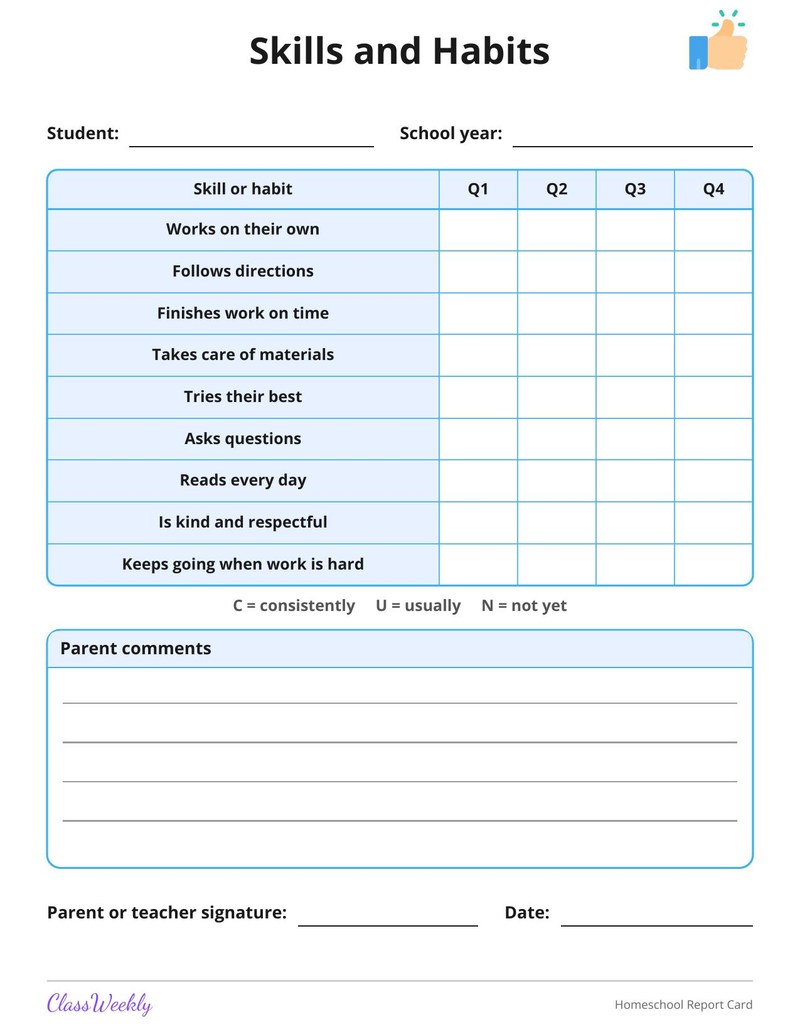 Homeschool Report Card - Page 2