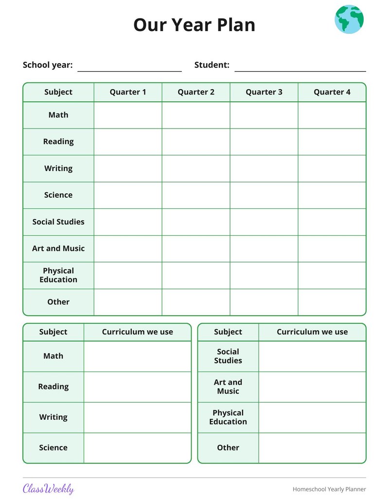 Homeschool Yearly Planner