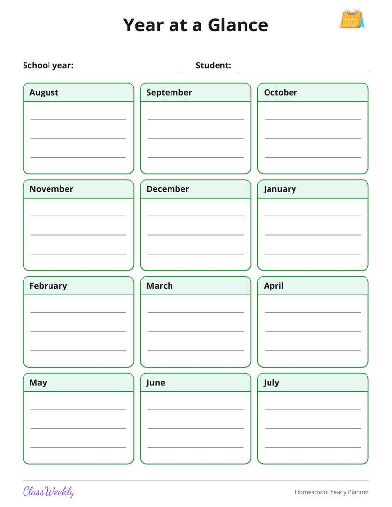 Homeschool Yearly Planner - Page 1