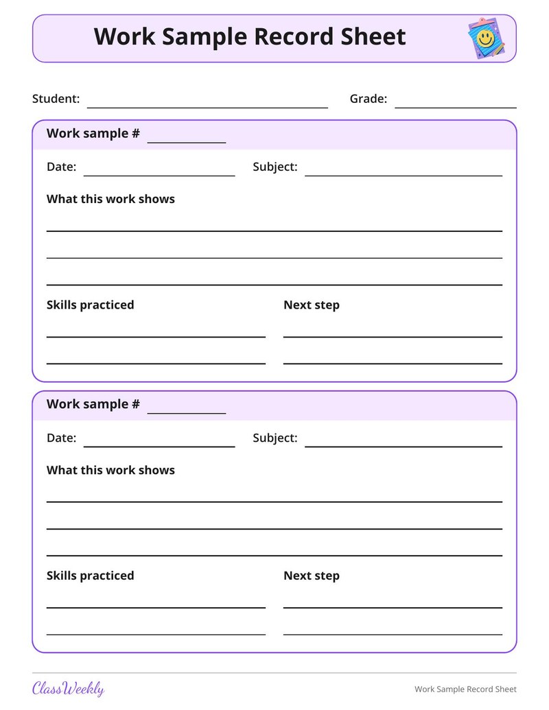 Work Sample Record Sheet