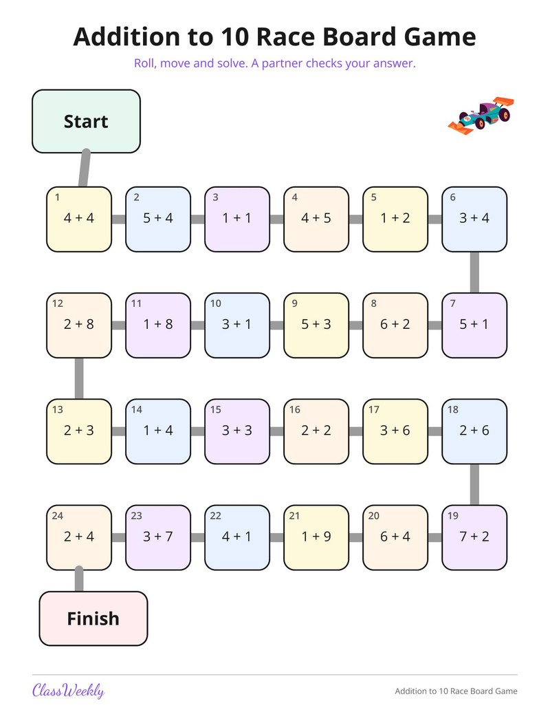 Addition to 10 Race Board Game - Page 1