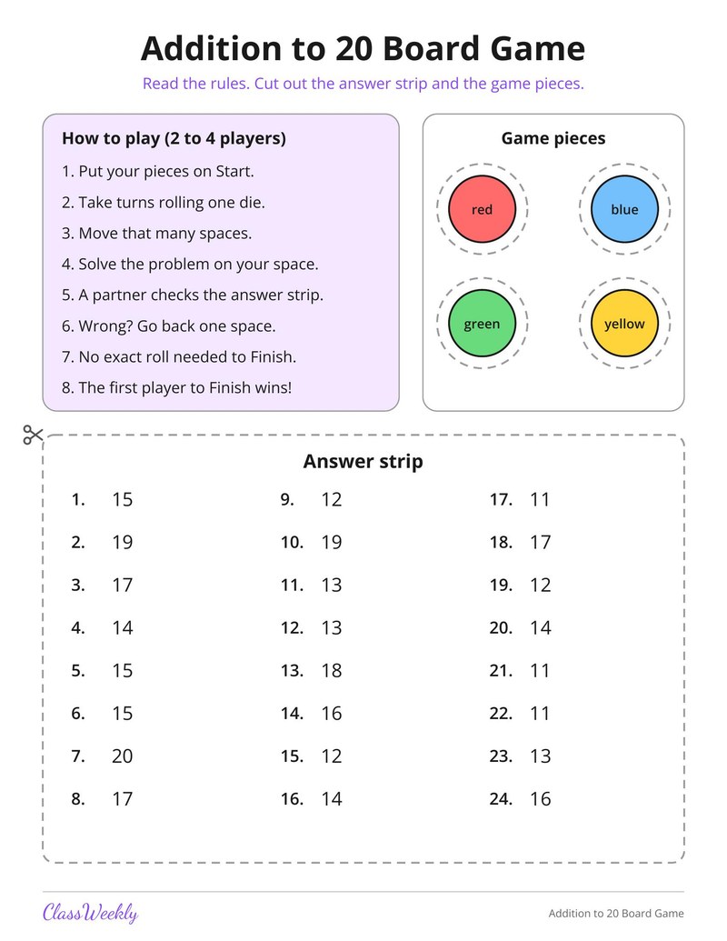 Addition to 20 Board Game - Page 2
