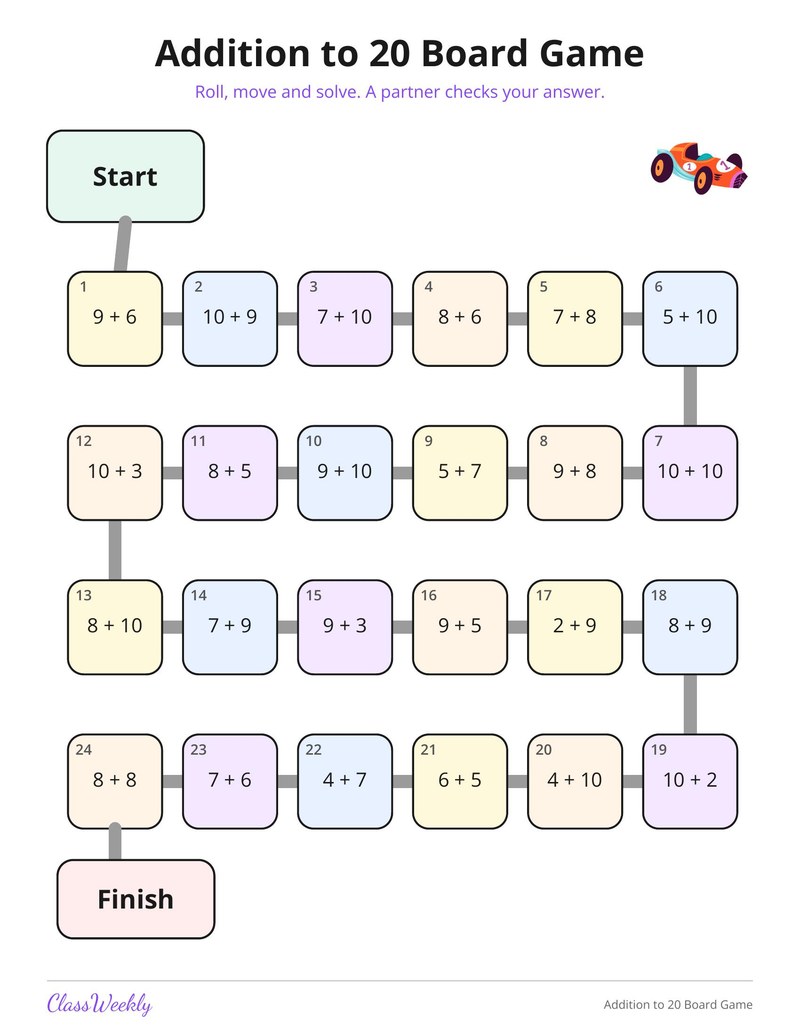 Addition to 20 Board Game - Page 1
