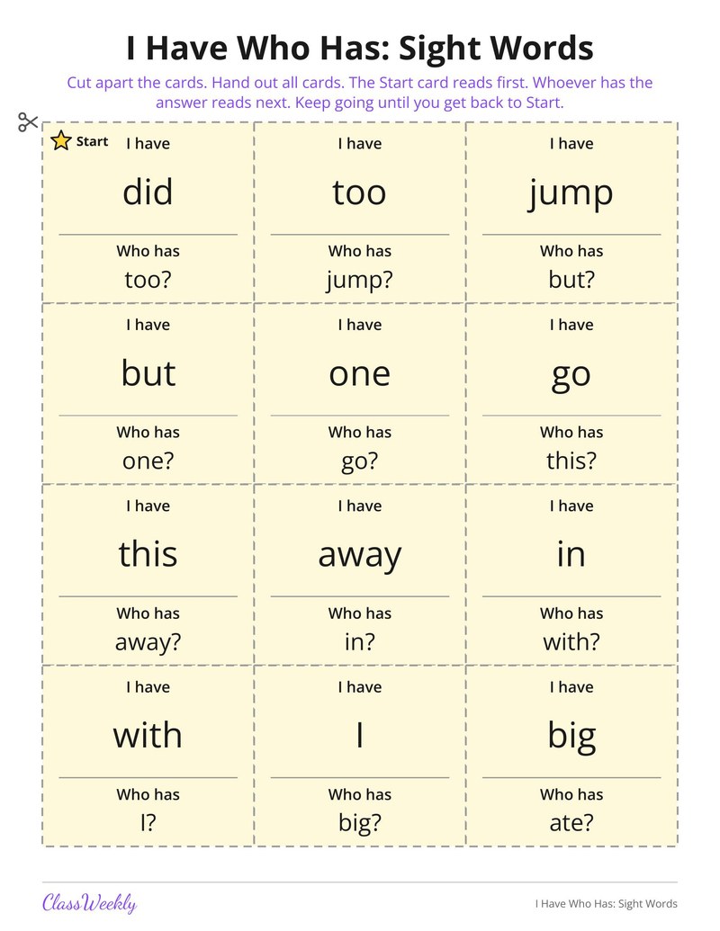 I Have Who Has: Sight Words - Page 2