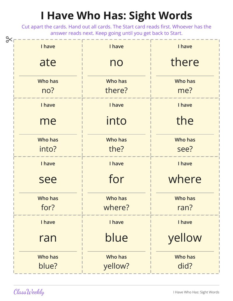 I Have Who Has: Sight Words - Page 3