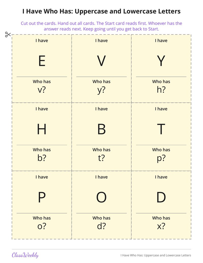 I Have Who Has: Uppercase and Lowercase Letters - Page 3