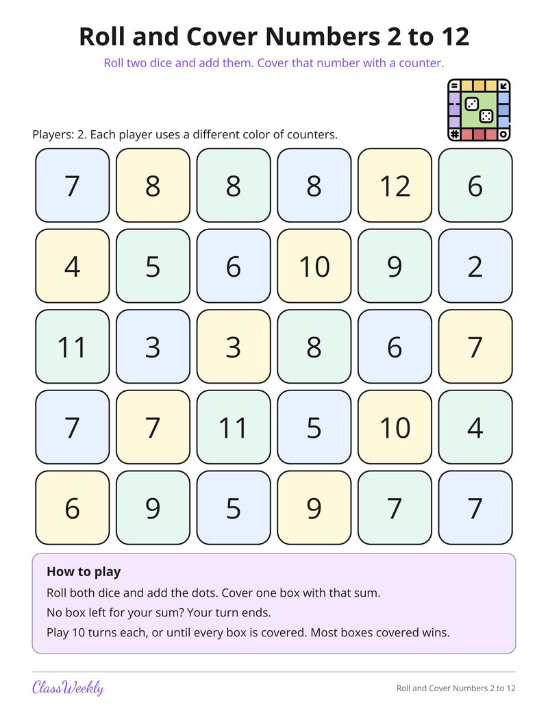 Roll and Cover Numbers 2 to 12
