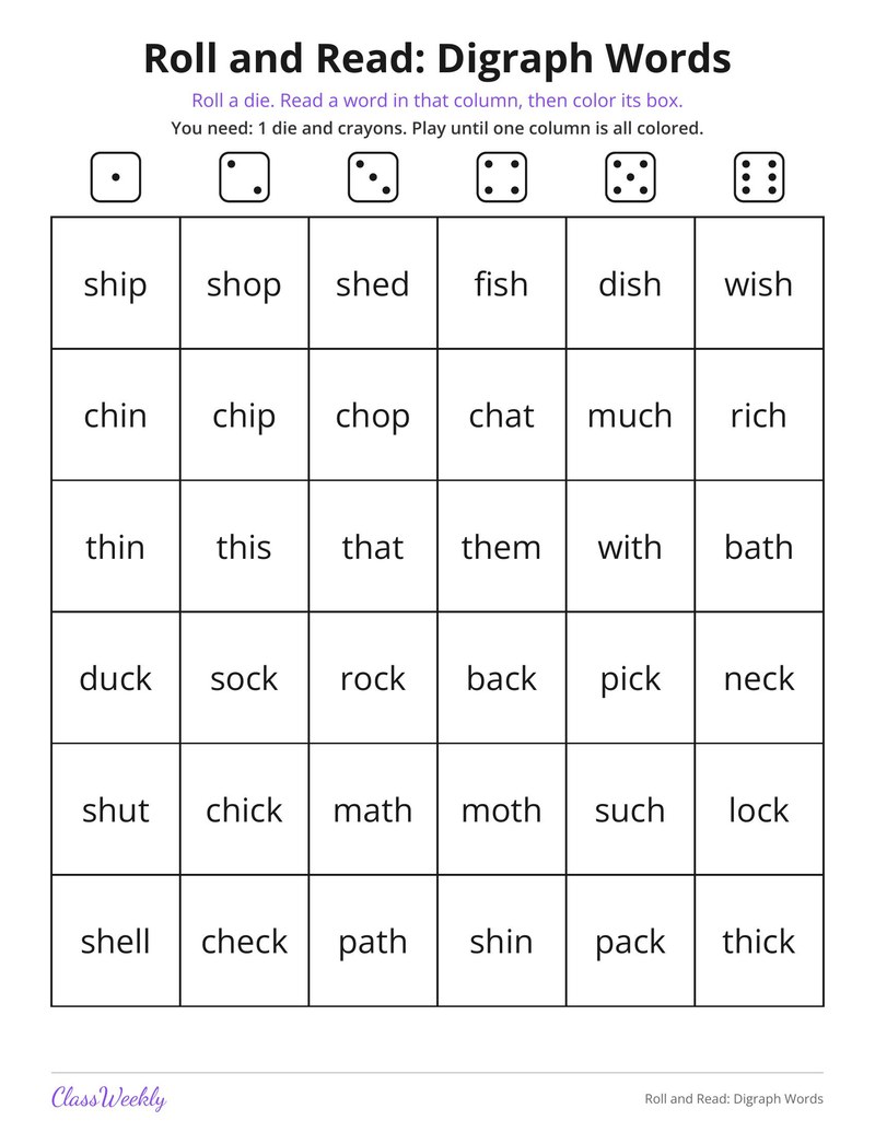 Roll and Read: Digraph Words