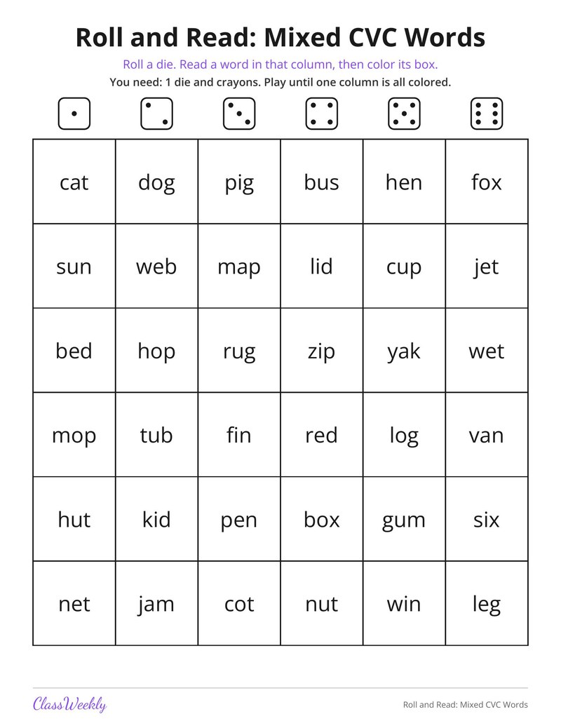 Roll and Read: Mixed CVC Words