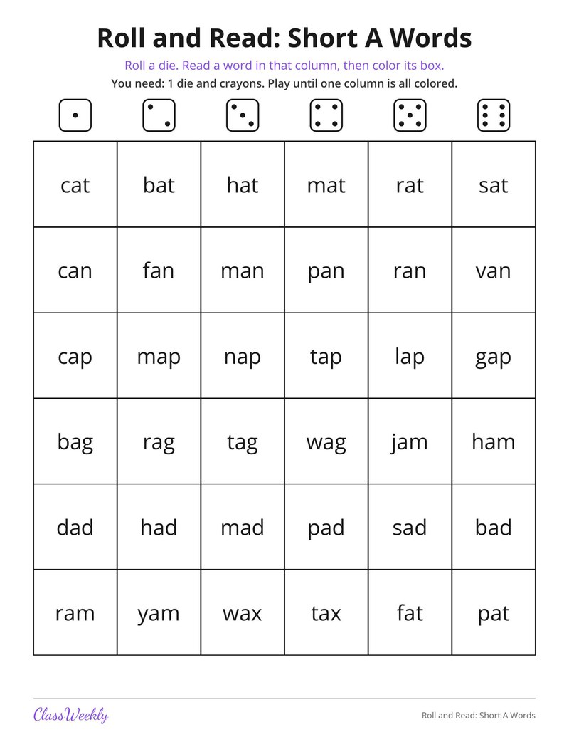 Roll and Read: Short A Words