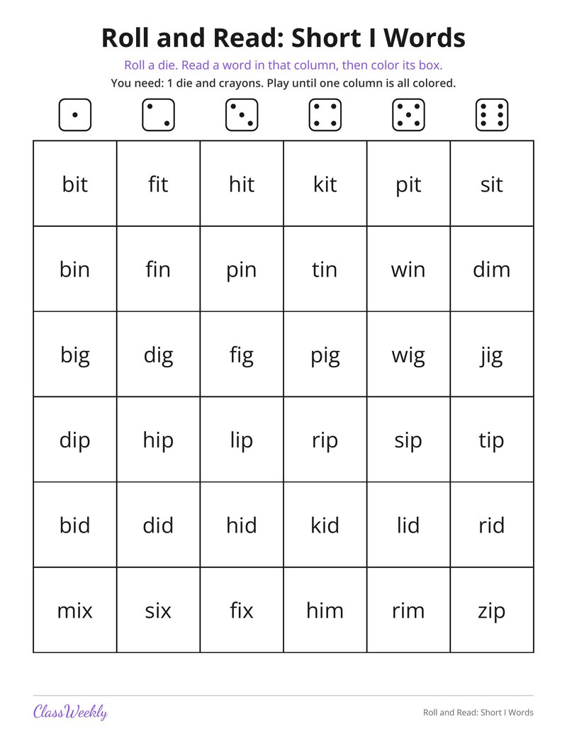 Roll and Read: Short I Words