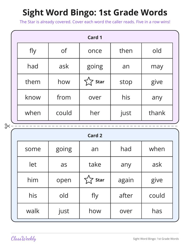 Sight Word Bingo: 1st Grade Words