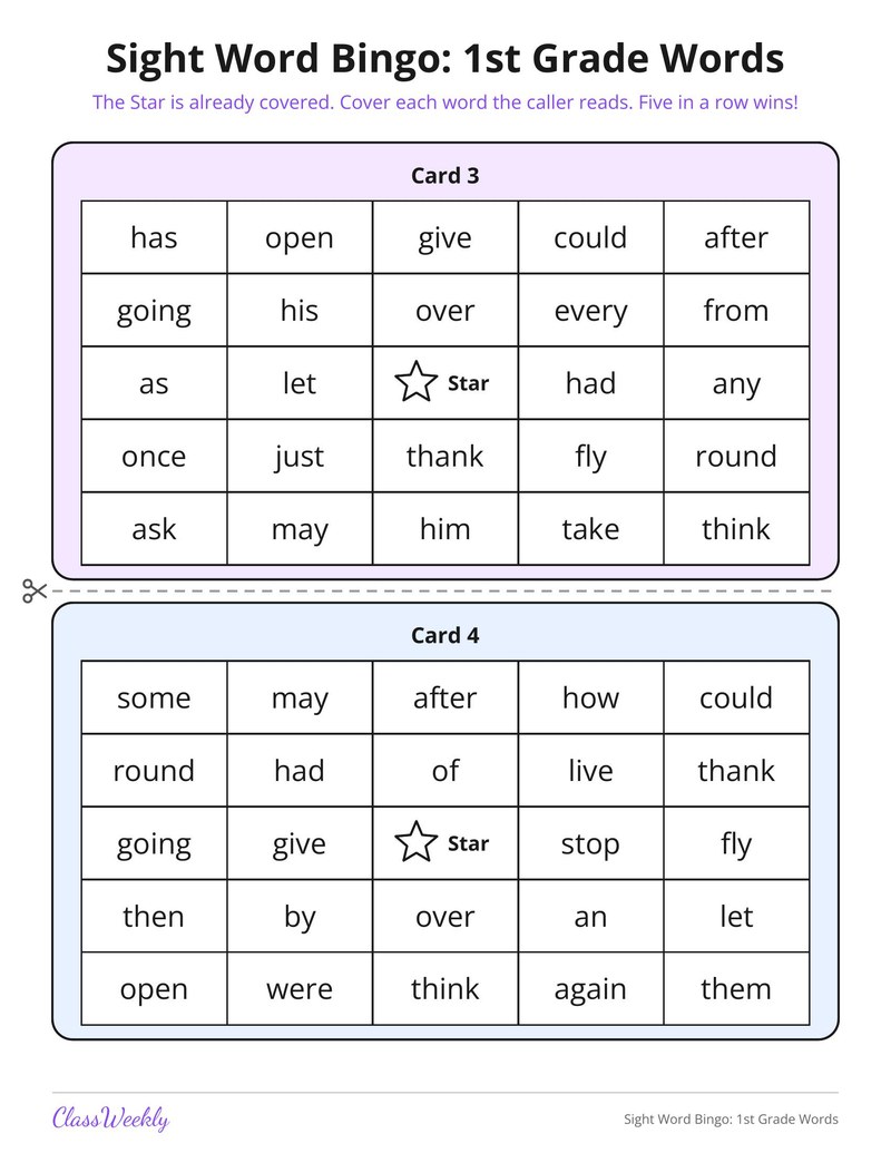 Sight Word Bingo: 1st Grade Words