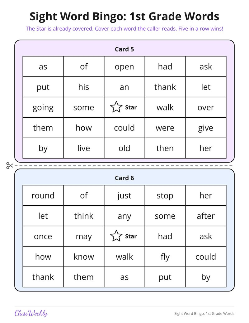 Sight Word Bingo: 1st Grade Words