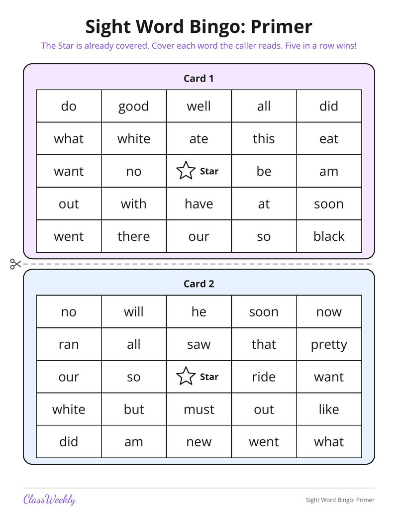 Sight Word Bingo: Primer