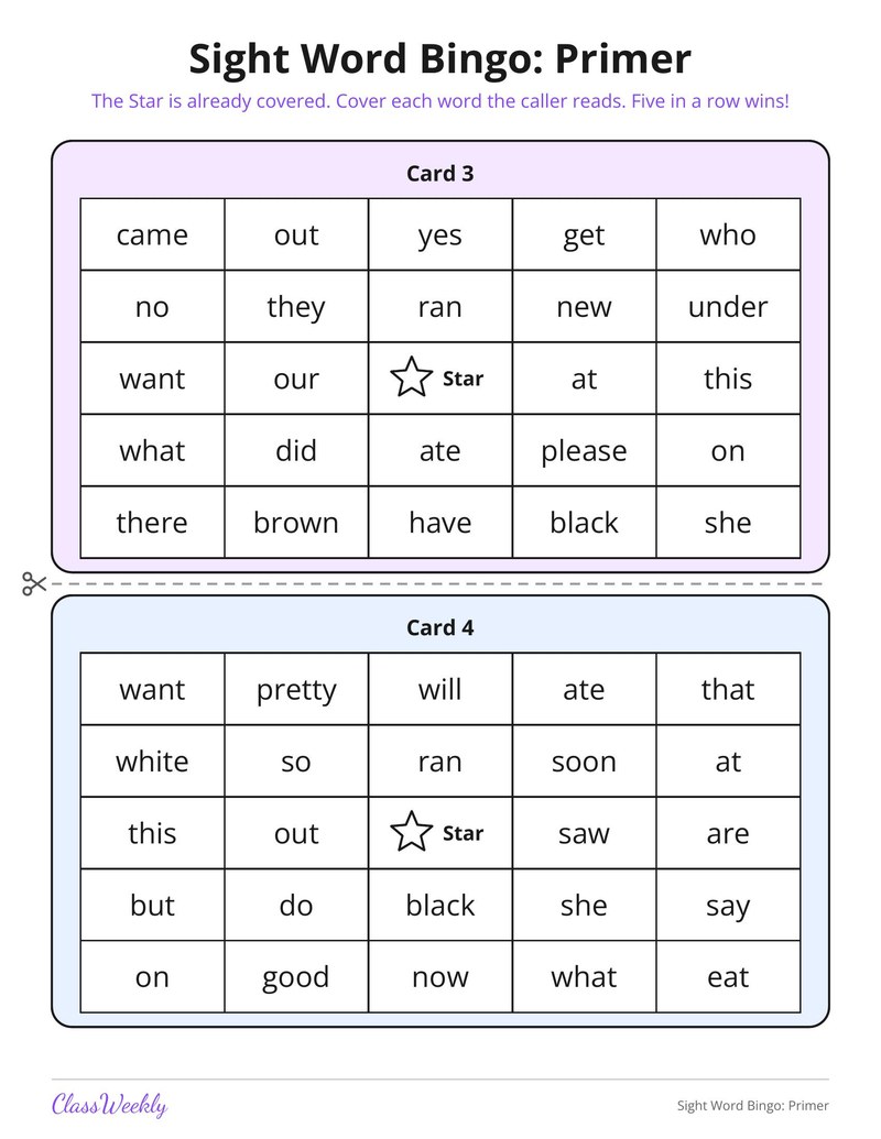 Sight Word Bingo: Primer