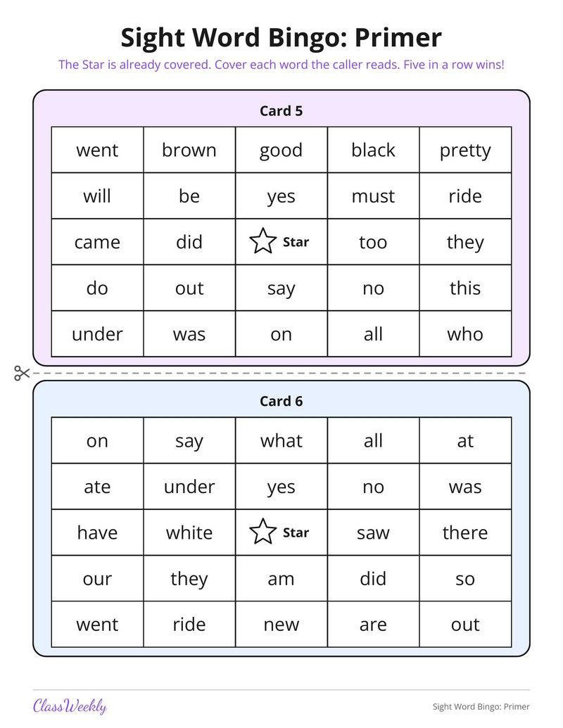 Sight Word Bingo: Primer