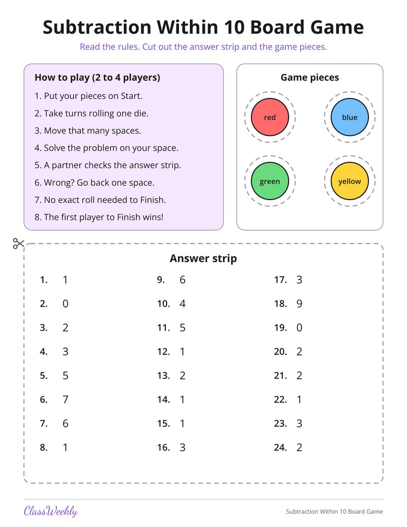 Subtraction Within 10 Board Game - Page 2