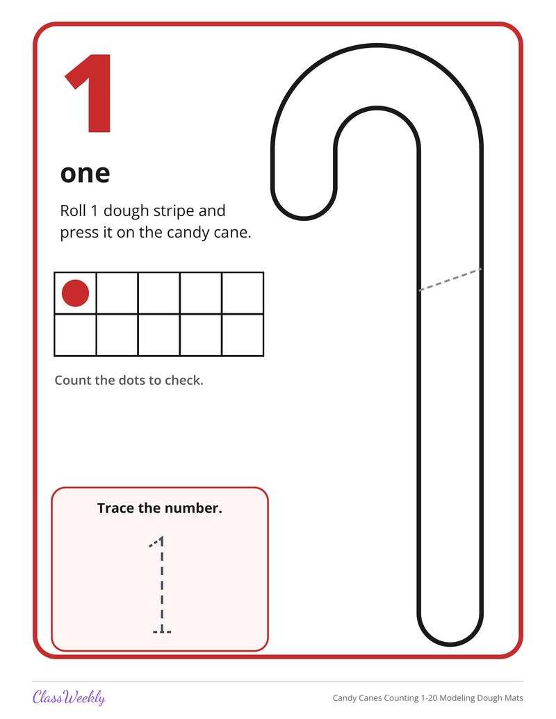 Candy Canes Counting 1-20 Modeling Dough Mats - Page 2